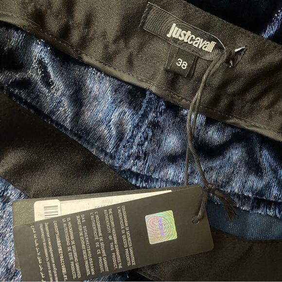 Just Cavalli Blue Metallic Velvet Wide Trousers Pants Size 38 or XS NWT - Picture 3 of 8